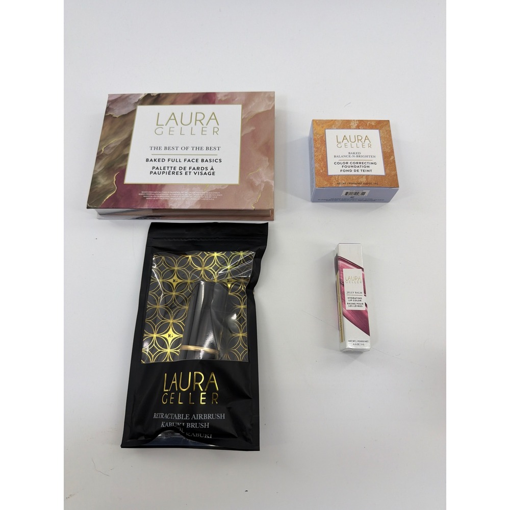 Laura Geller 4pc Set Light Foundation Palette Kabuki Black Cherry New